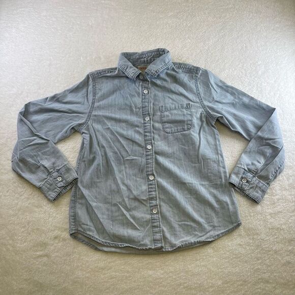 Cat & Jack Large Denim Collared Button Down shirt 10 / 12 - Picture 1 of 12